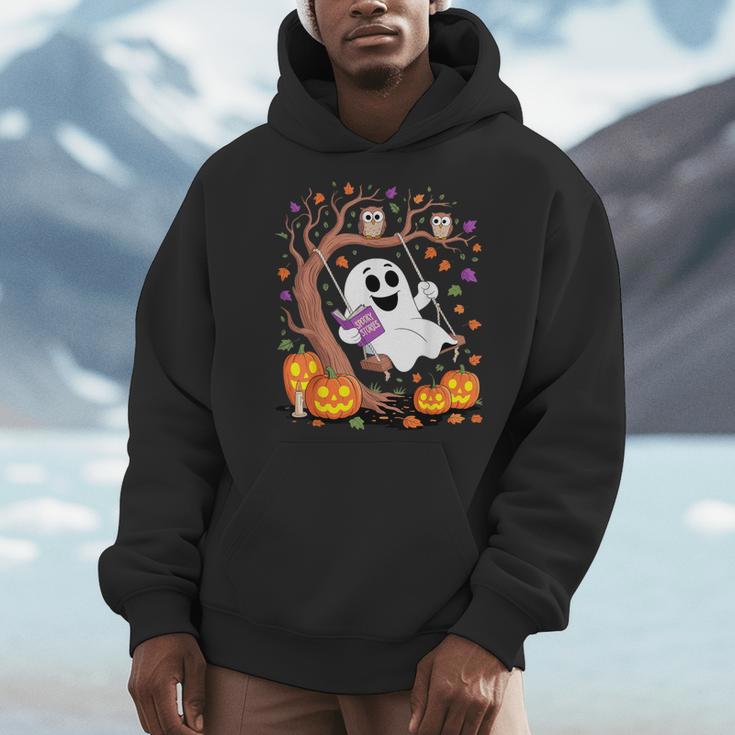 Ghost Reading Book On Swing Halloween Autumn Art Men Hoodie Ghost Reading Book On Swing Halloween Autumn Art Men Hoodie