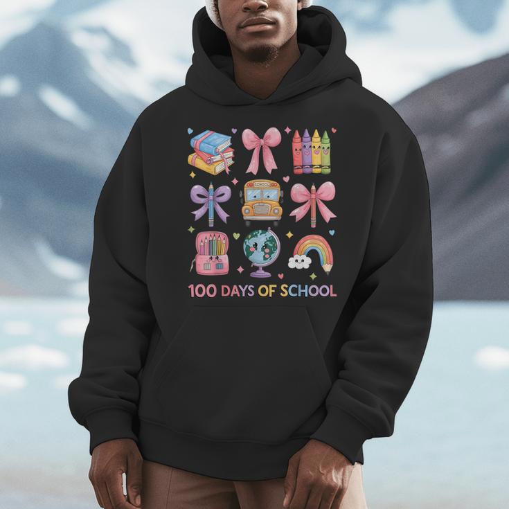 Girls 100 Days Of School Coquette Bow Pencil Bus Book Crayon Men Hoodie Girls 100 Days Of School Coquette Bow Pencil Bus Book Crayon Men Hoodie