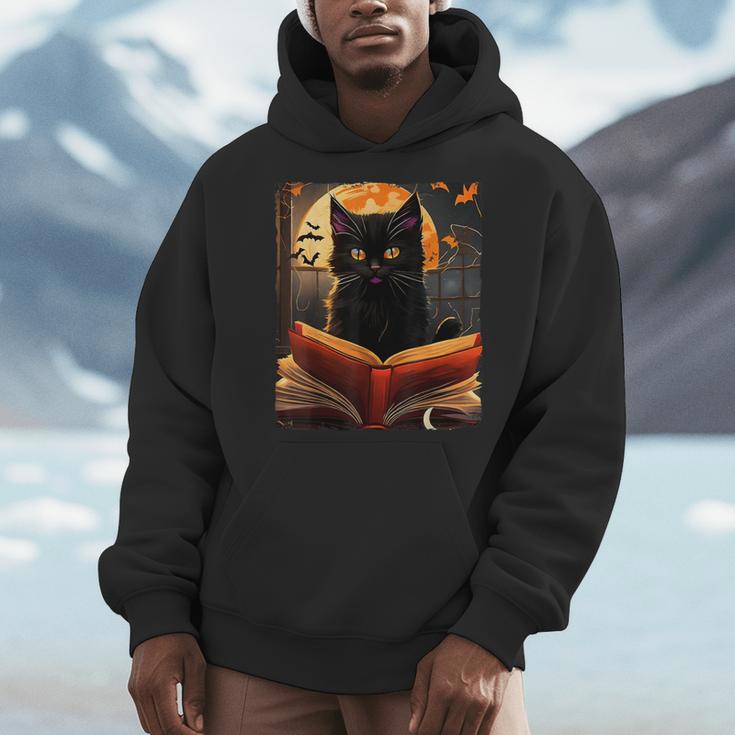 Halloween Cat Reading Books Spooky Cat Reader Teachers For Men Women Kids Men Hoodie Halloween Cat Reading Books Spooky Cat Reader Teachers For Men Women Kids Men Hoodie