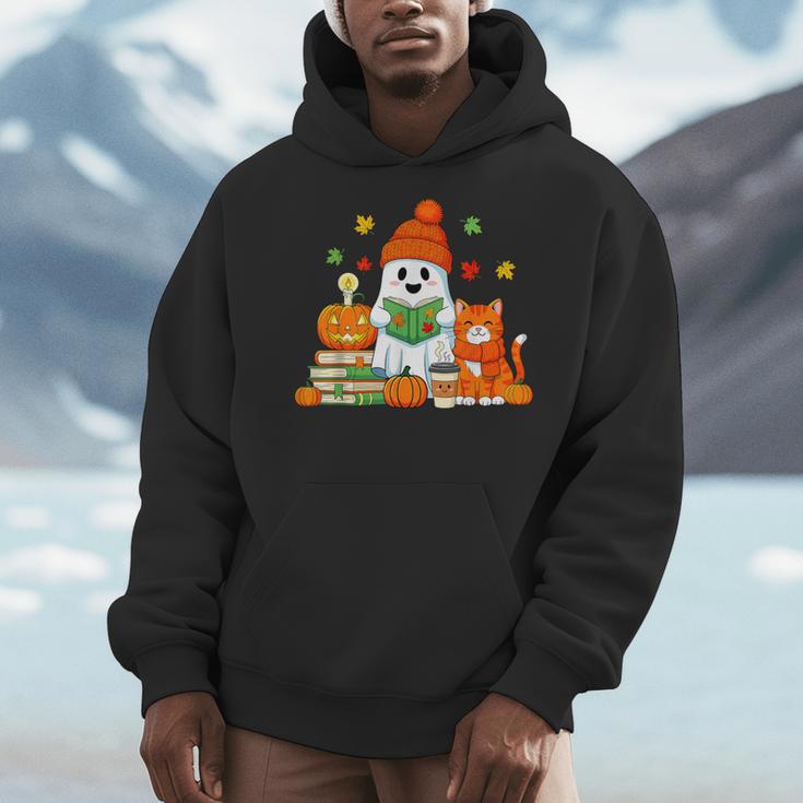 Halloween Ghost Cat Reading Book Women Girls Cute Men Hoodie Halloween Ghost Cat Reading Book Women Girls Cute Men Hoodie