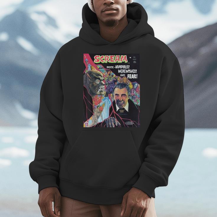 Halloween Horror Vintage Werewolf Vampire Comic Book Retro Men Hoodie
