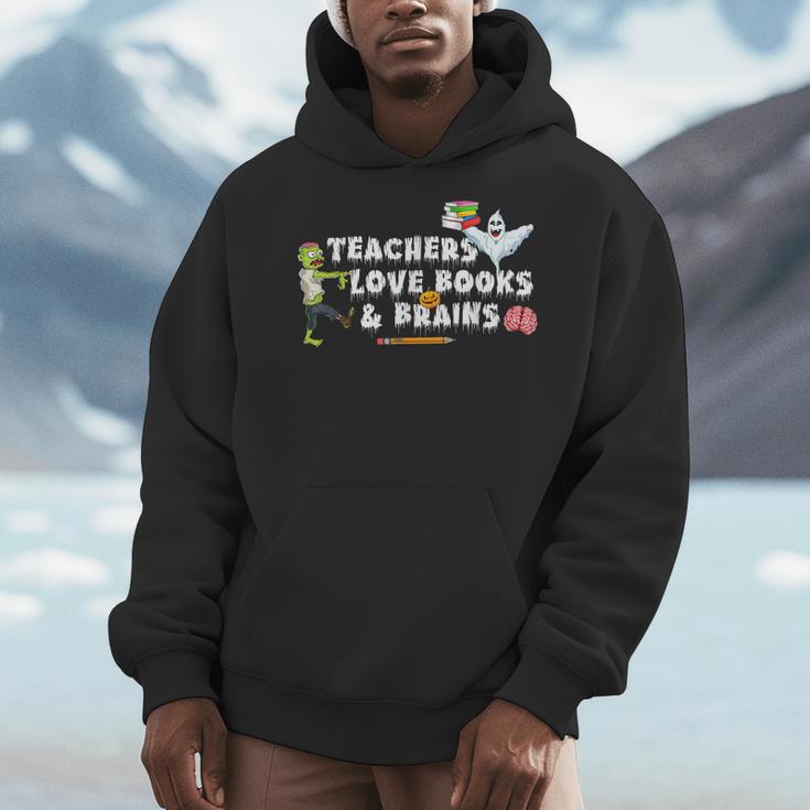 Halloween Teacher Love Books And Brains Teacher Halloween For Men Women Kids Men Hoodie