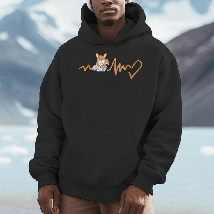 Heartbeat Corgi Reading Book Men Hoodie