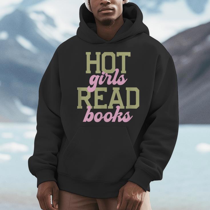Hot Girls Read Books Retro Varsity Aesthetic Reading Men Hoodie
