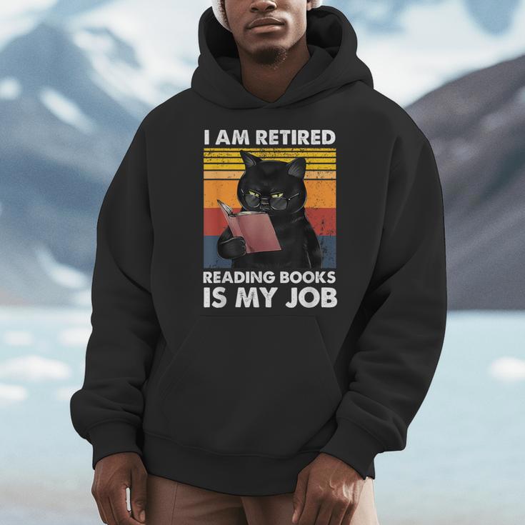 I'm Retired Reading Books Is My Job Cat Reader Men Hoodie