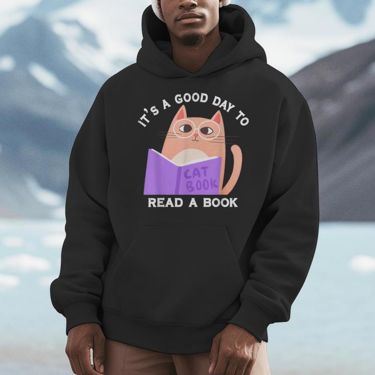 It's a Good Day To Read a Book Cat Kitty Reading Book Men Women Kids Men Hoodie