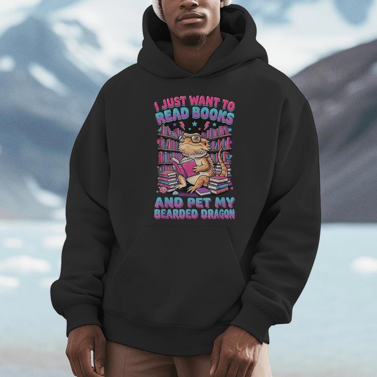 I Just Want To Read Books And Pet My Bearded Dragon Reptile Men Hoodie