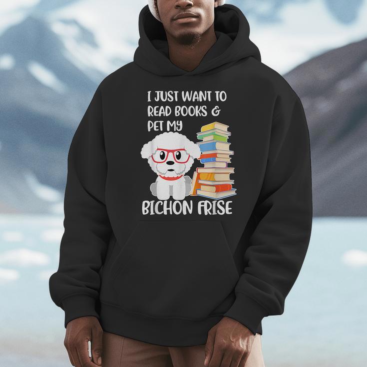 I Just Want To Read Books And Pet My Bichon Frise Dog Men Hoodie
