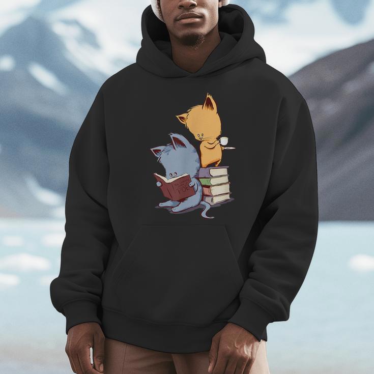 Kawaii Kittens Cats Tea And Books Cartoon Cat For Men Women Girls Kids Men Hoodie