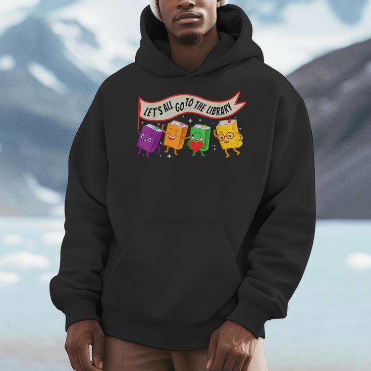 Librarian Let's All Go To The Library Cute Groovy Book Lover Men Hoodie