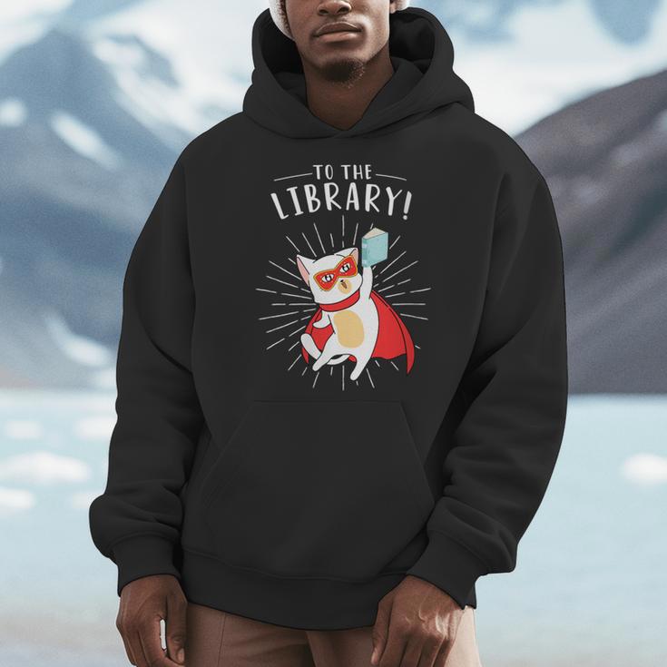 To The Library Superhero Book Cat Lover Librarian Men Hoodie