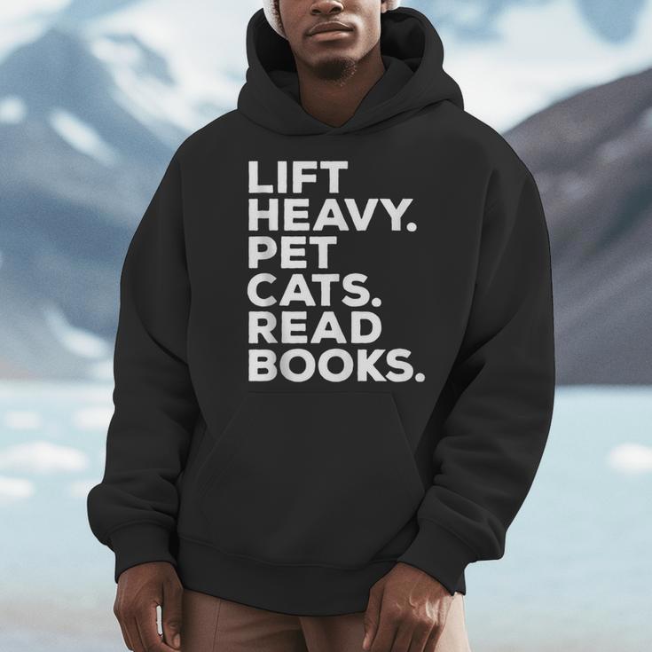 Lift Heavy Pet Cats Read Books Gym Workout Weight Lifter Men Hoodie