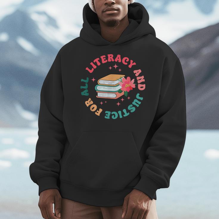 Literacy And Justice For All Groovy Reading Book Lover Men Hoodie