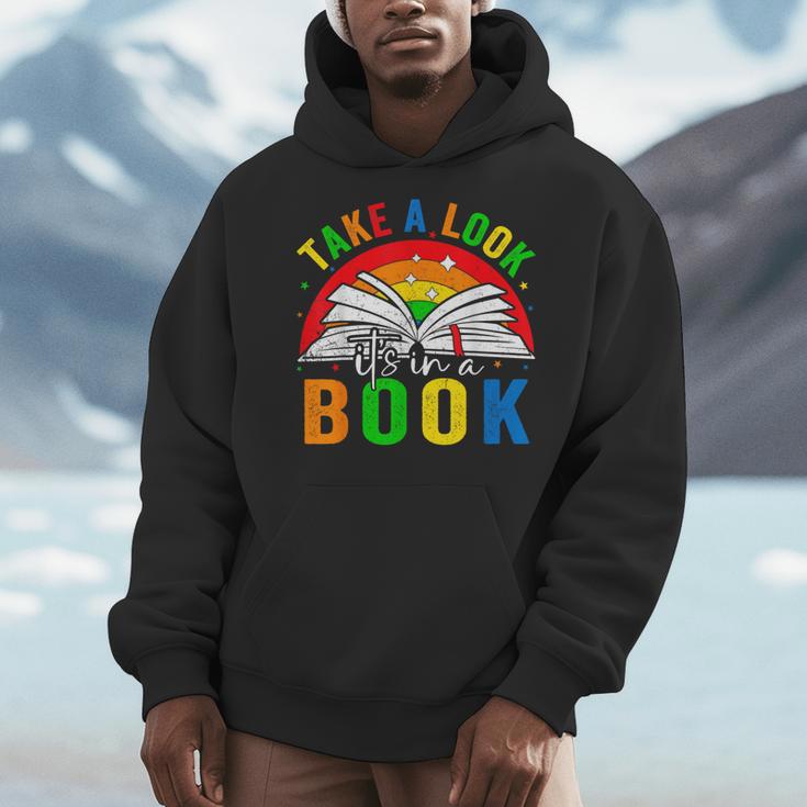 Take A Look It's In A Book Retro Groovy Reading Books Lovers Men Hoodie