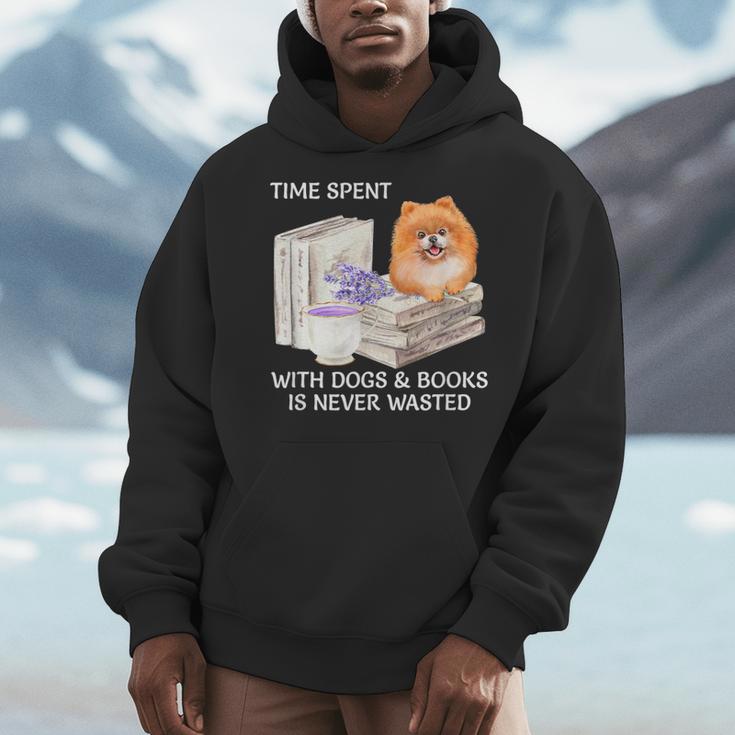 Love Reading Books And Pomeranian Dog Watercolor Art Men Hoodie