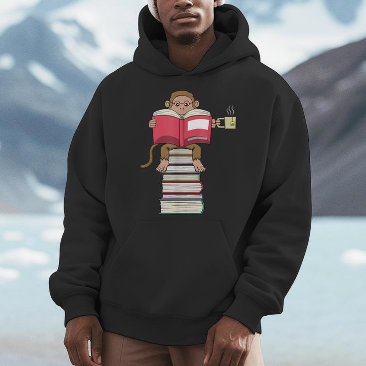 Monkey Reading Books And Drinking Tea Men Hoodie Monkey Reading Books And Drinking Tea Men Hoodie
