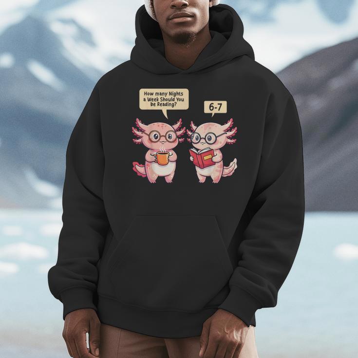 How Many Nights Reading Axolotl Book Lover Cat Reader Men Hoodie