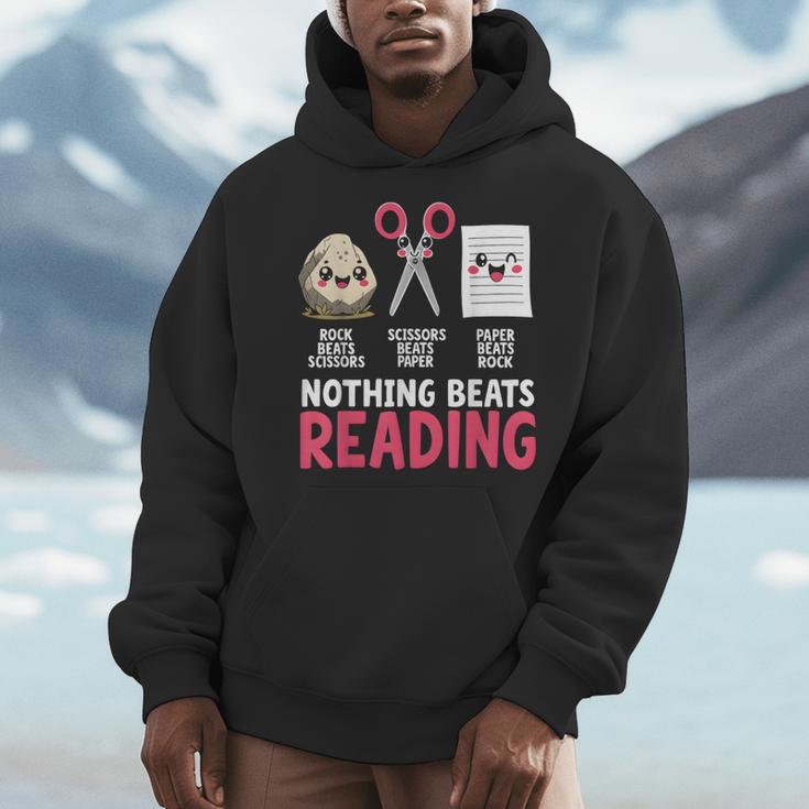 Nothing Beats Reading Rock Paper Scissors Book Lover Library Men Hoodie