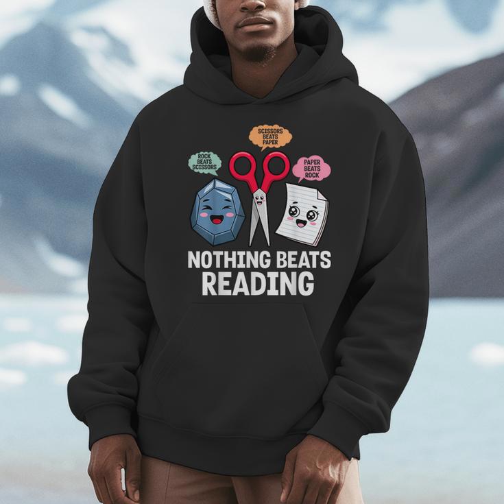 Nothing Beats Reading Rock Paper Scissors Book Lover Men Hoodie