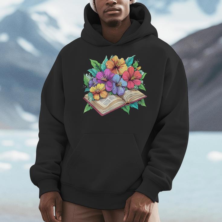 Open Book With Colorful Hibiscus Flowers Bloom Men Hoodie Open Book With Colorful Hibiscus Flowers Bloom Men Hoodie
