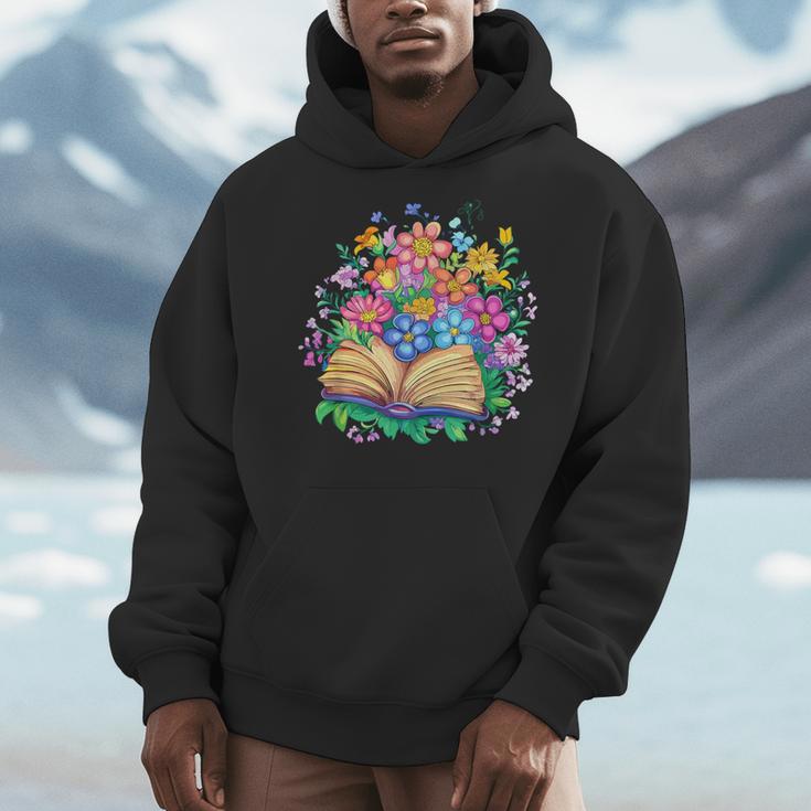 Open Book Surrounded By Colorful Spring Flowers Bloom Men Hoodie