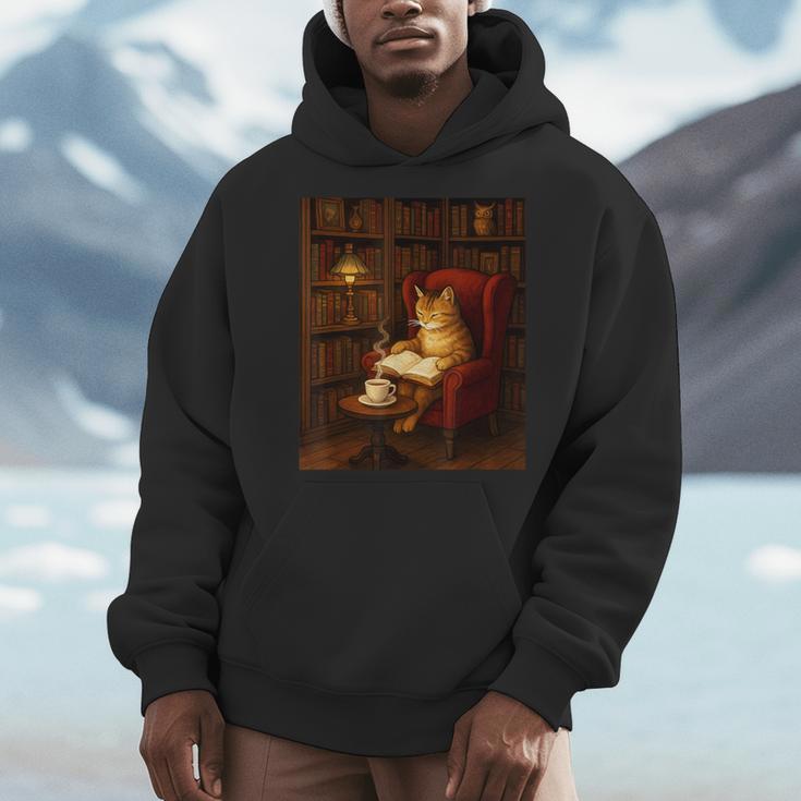 Orange Cat Book Lovers Cozy Bookish Librarian Men Hoodie Orange Cat Book Lovers Cozy Bookish Librarian Men Hoodie