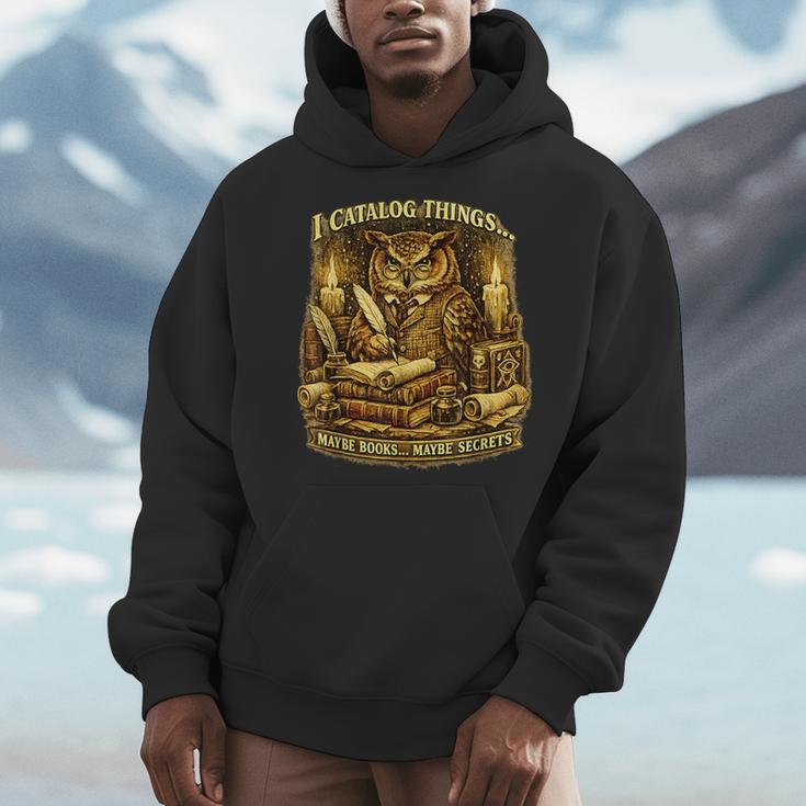 Owl Librarian Archivist Catalog Things Books Secrets Men Hoodie