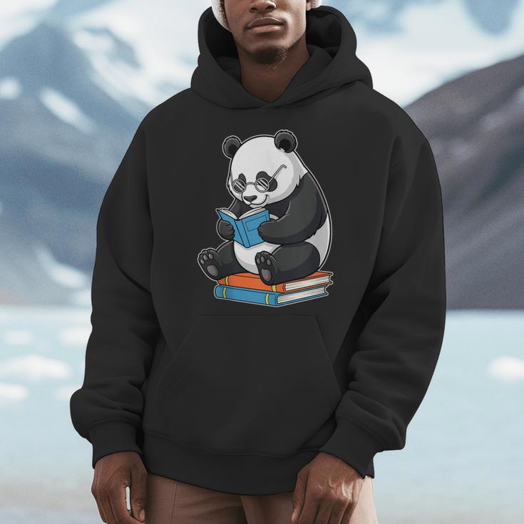 Panda With Glasses Reading Book Librarian Panda Men Hoodie