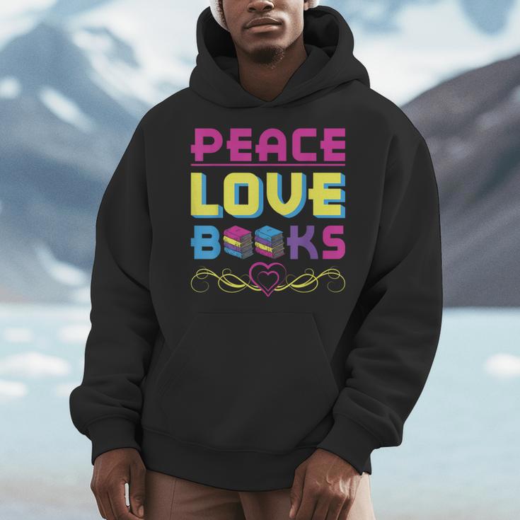 Peace Love Books Library Book Lover Men Hoodie