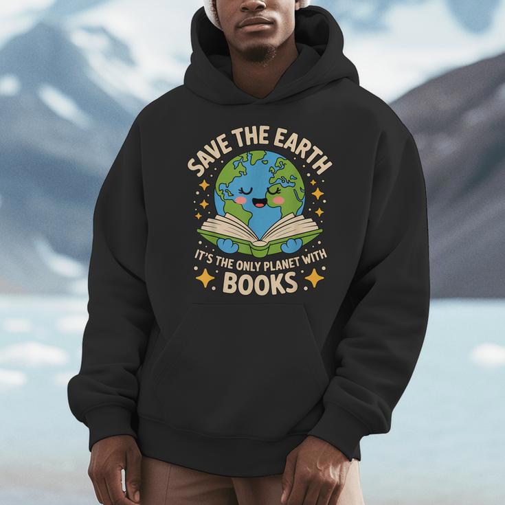 Planet With Books Reader Reading Environmentalist Earth Day Men Hoodie