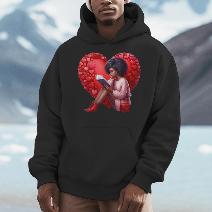 Pretty Girl With Book And Hearts For Valentine's Day Men Hoodie