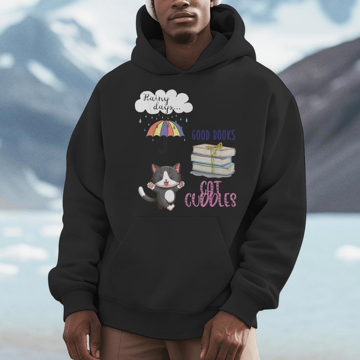 Rain Drops Rainy Days Umbrella Good Books Cute Cat Cuddles For Men Women Men Hoodie