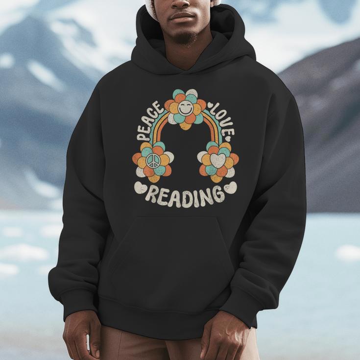 Rainbow Groovy Book Lover Outfit Hippie Peace Love Reading Men Hoodie