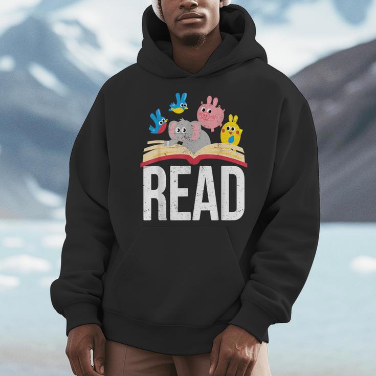 Read Book Cute School Teacher Librarian Elephant Pigeon Men Hoodie