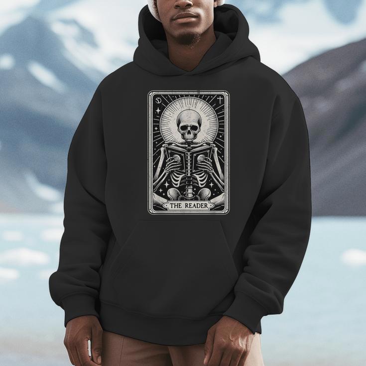 The Reader Tarot Card Books Skeleton Reading Book Men Hoodie