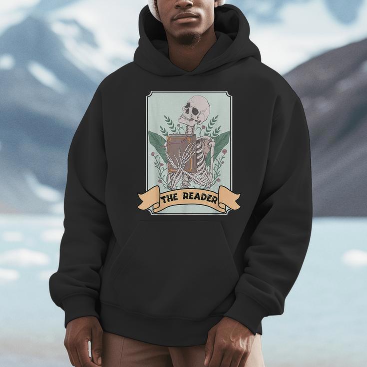 The Reader Tarot Card Skeleton With Book Lover Bookworm Men Hoodie