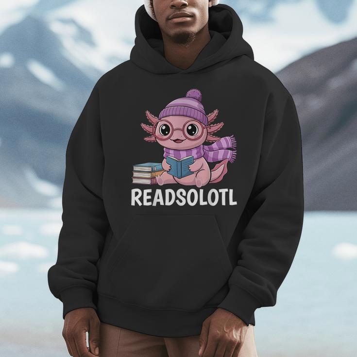 Readsolotl Cute Pink Kawaii Axolotl Reading Book Lover Men Hoodie