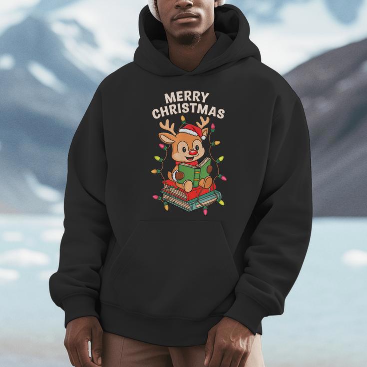 Reindeer Merry Christmas Books Matching Men Women Kids Men Hoodie