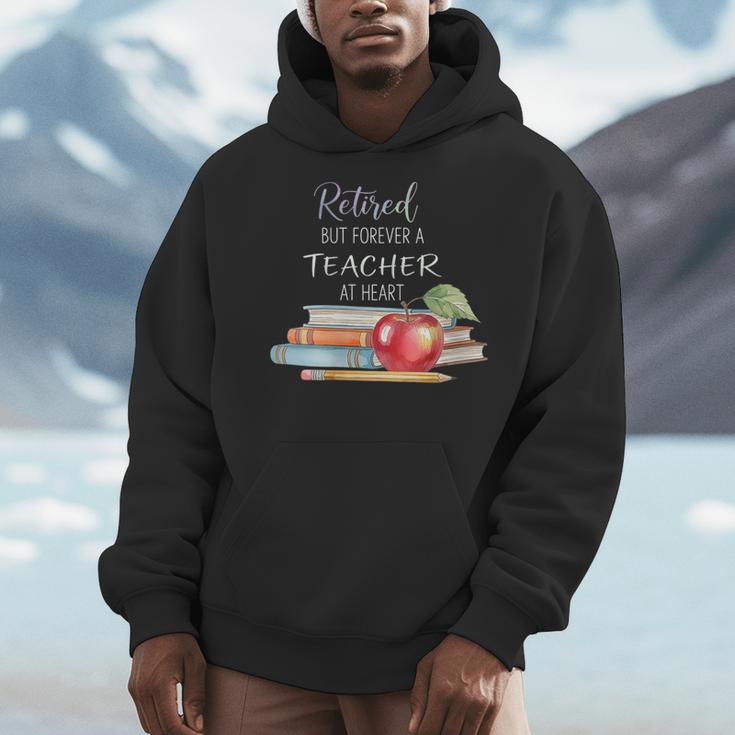 Retired But Forever A Teacher At Heart Vintage Books & Apple Men Hoodie