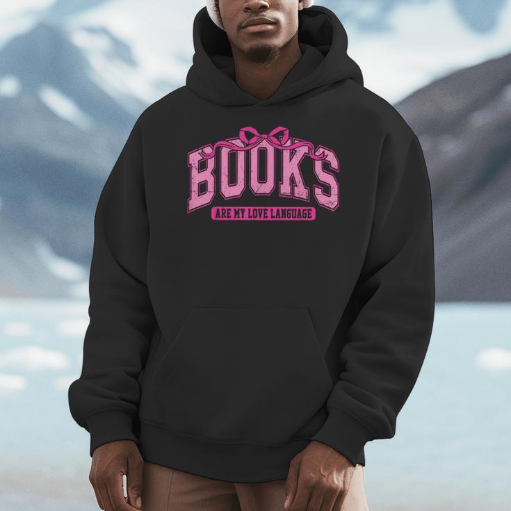 Retro Pink Coquette Bow Valentine Book Lover Varsity Men Hoodie
