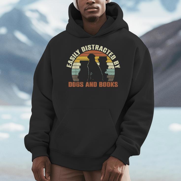 Slightly Distracted From Dogs And Books Retro Vintage Men Hoodie