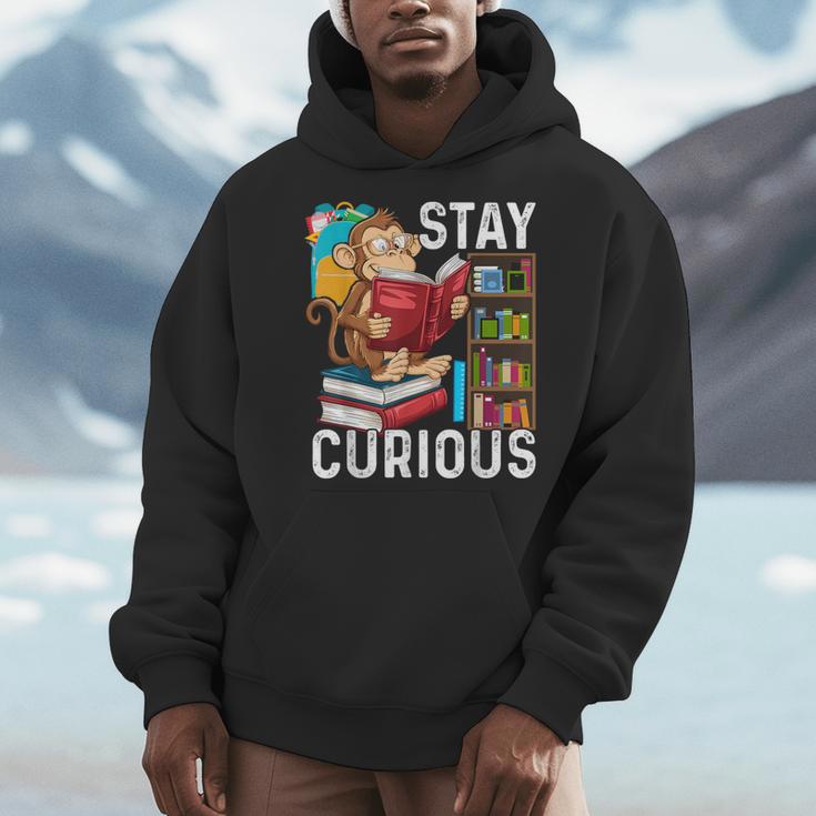Stay Curious Monkey Reading Book Lover Bookworm Men Hoodie