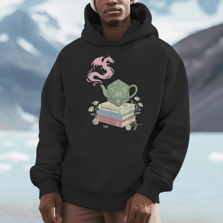 Teapot Dragon Books RPG Cozy Gamer Fantasy Tea Lover Men Hoodie
