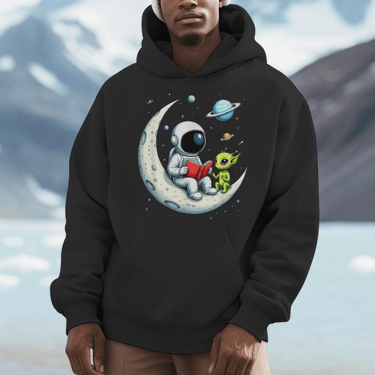 UFO Alien Astronaut Reading Book In Space Men Hoodie UFO Alien Astronaut Reading Book In Space Men Hoodie