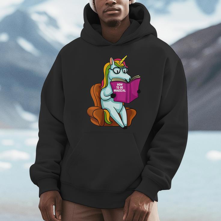 Unicorn Librarian For A Teacher Reading Book In School Men Hoodie