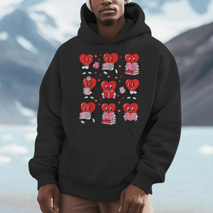 Valentines Day Librarian Heart Reading Book Women Men Kids Men Hoodie