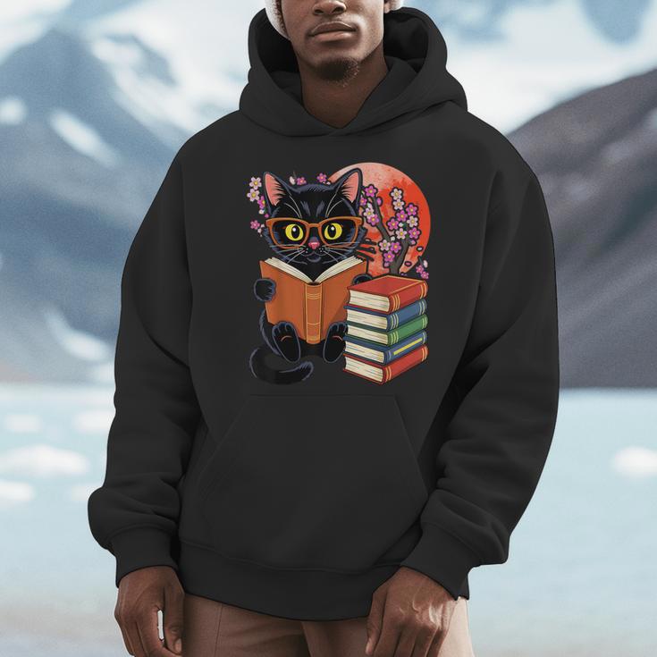 Vintage Japanese Cat Book Lovers Librarian Dad Teacher Men Hoodie Vintage Japanese Cat Book Lovers Librarian Dad Teacher Men Hoodie