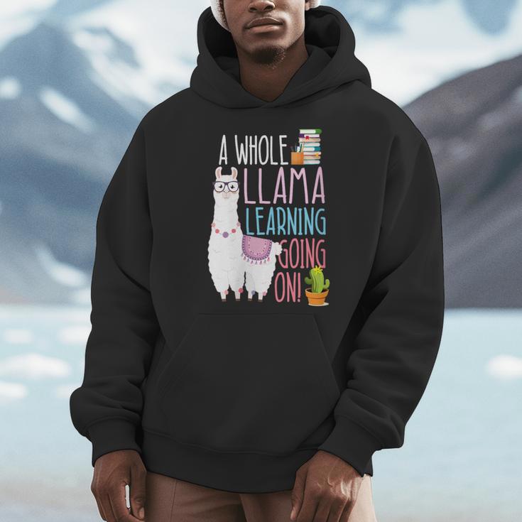 A Whole Llama Learning Going On Book Reading School Llama Men Hoodie