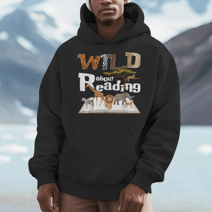 Wild About Reading Animals And Book Lovers Teacher Kids Men Hoodie