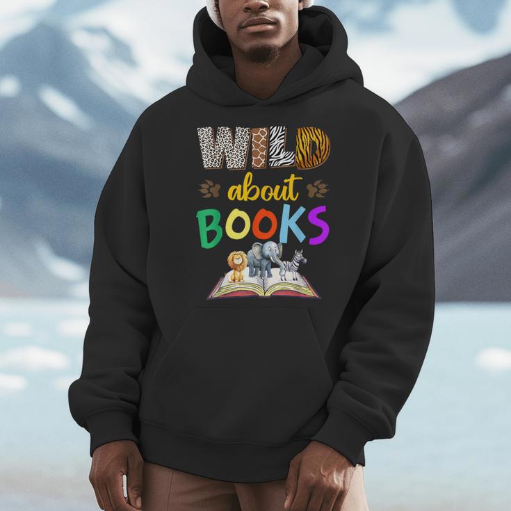 Wild About Reading Books Reader Bookworm Animals Book Lover Men Hoodie